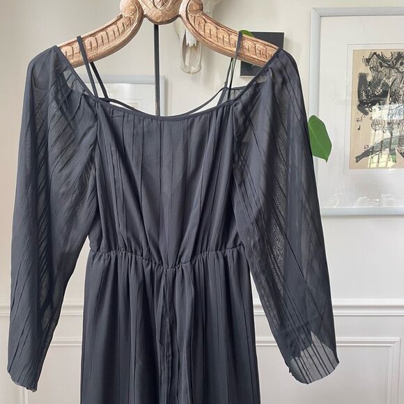 H&M Black Peasant Style Wide Straight Leg Jumpsuit Strappy Back 4 - Picture 3 of 9